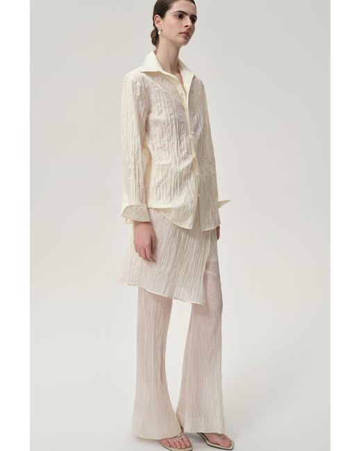 FRONT ROW SHOP White Crinkled Gauze Shirt Ecru