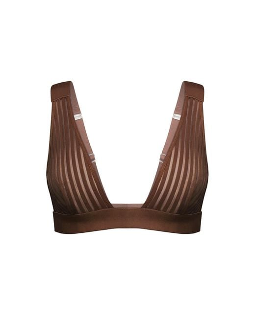 MONIQUE MORIN LINGERIE Brown Vertigo V Neck Bralette Cocoa