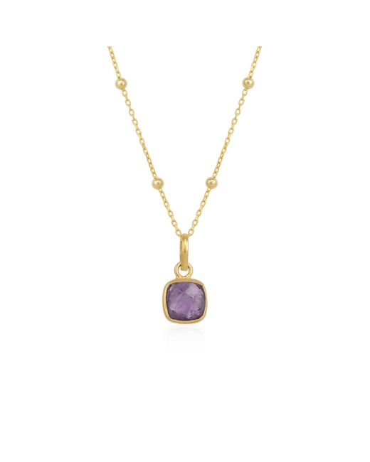 Spero London Metallic Sterling Natural Square Pendant Necklace With Beaded Chain