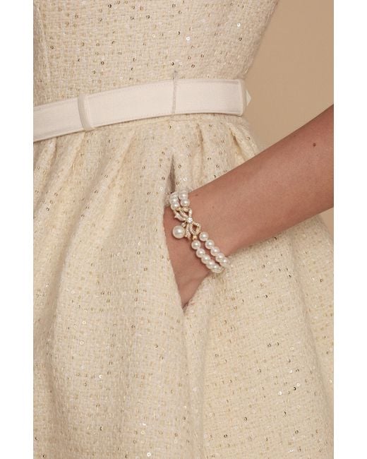 Santinni White Sissi Double Strand Pearl Bracelet With Bow
