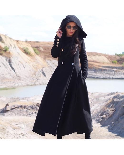 Adrenaline Fashion Blue Wool Long Coat With Hood – Elegant Winter Double-Breasted Coat
