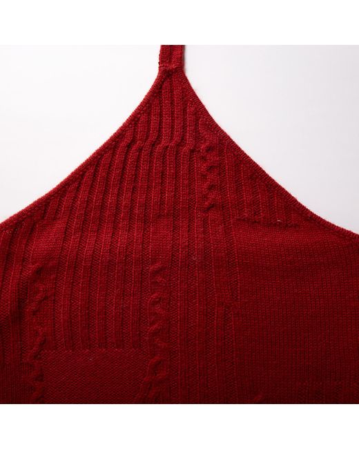Fully Fashioning Red Ruby Freya Cable Wool Knit Halter Top