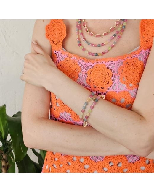 Farra Multicolor Tourmaline With Flower Charm Double Layers Bracelet