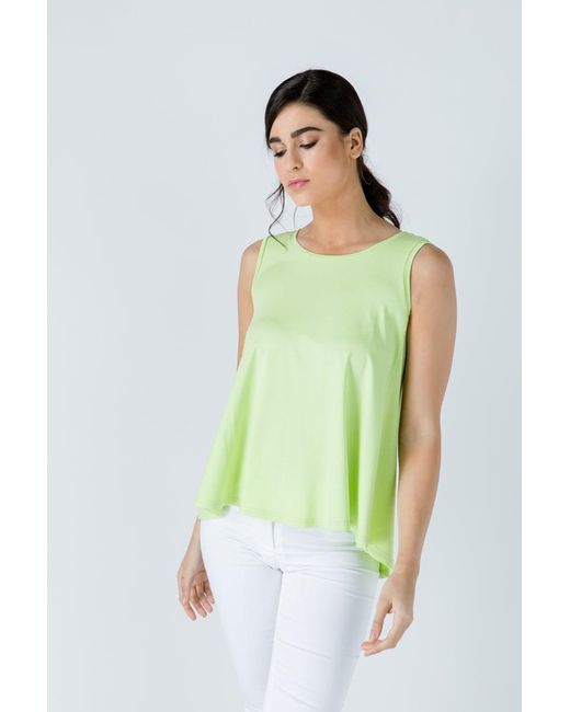 Conquista Green Sleeveless Top With Rounded Hemline