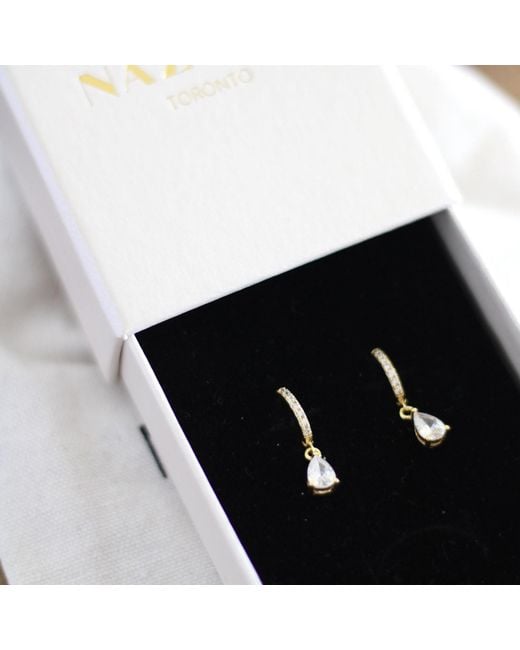Nazzar Metallic Pear Cut Drop Huggie Hoop Vermeil Earrings