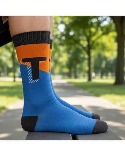 Peper Harow - Made in England Blue Alphabet Socks – T for men