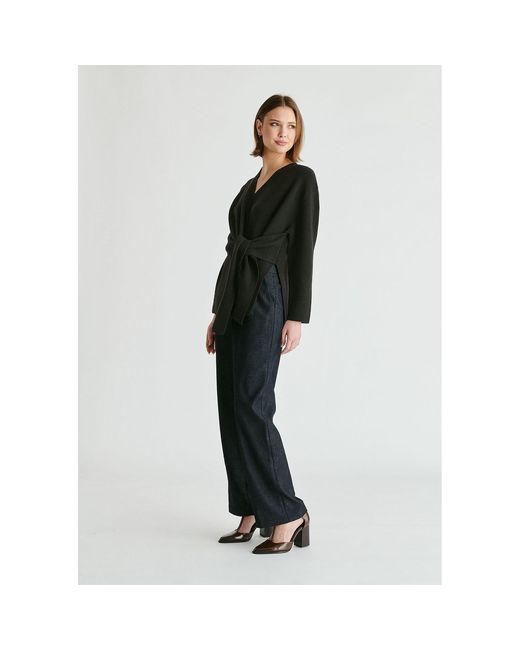 Paisie Black Wrap Side Tie Knit Jumper