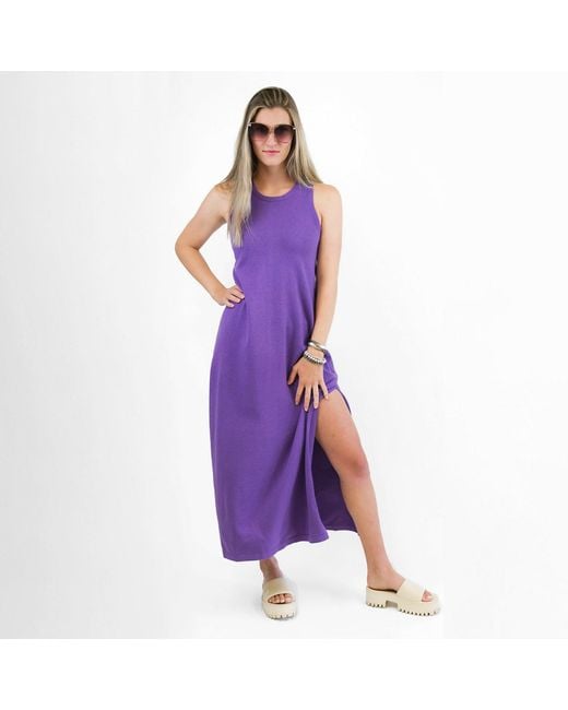 Zenzee Purple Cotton Cashmere Maxi Dress With Side Slits