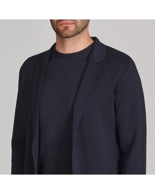 Paul James Knitwear Blue Lightweight Extra Fine Merino Wool Massimo Knitted Blazer for men