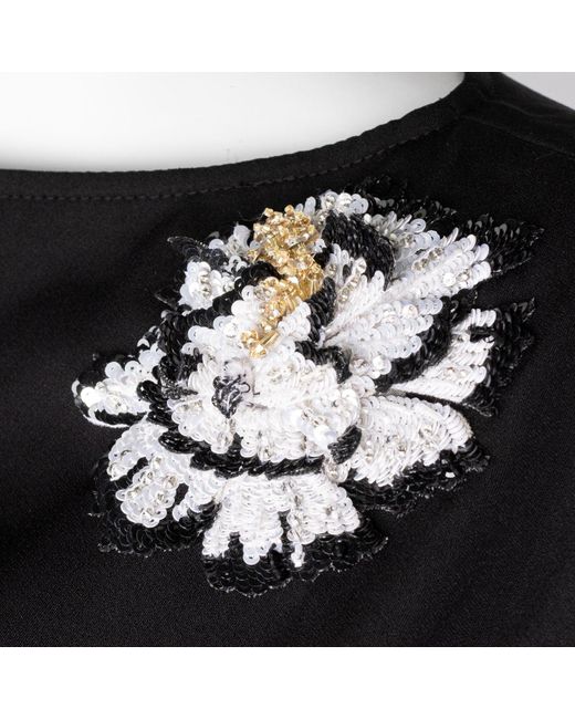 Laines London Black Laines Couture Asymmetric Blouse Cape With Embellished & White Peony
