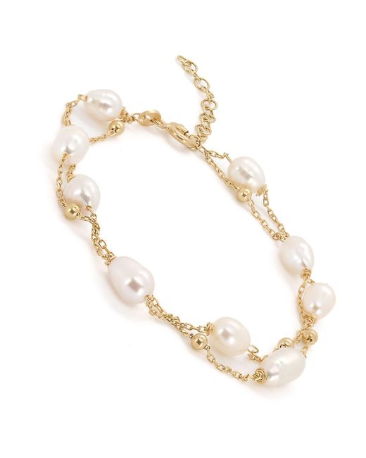 Ebru Jewelry Metallic Pearl Stone Chain Dainty Bracelet