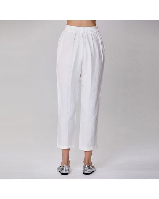 Smart and Joy White Straight Linen Pants
