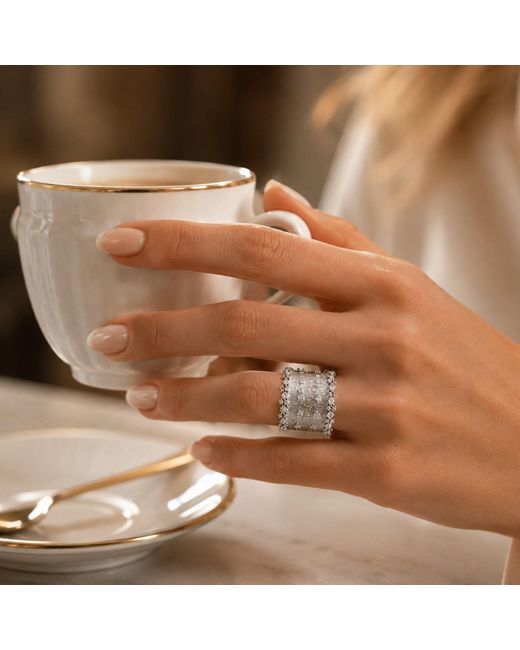 Nuvv Collection White Adjustable Crystal Cuff Ring – Statement Ring