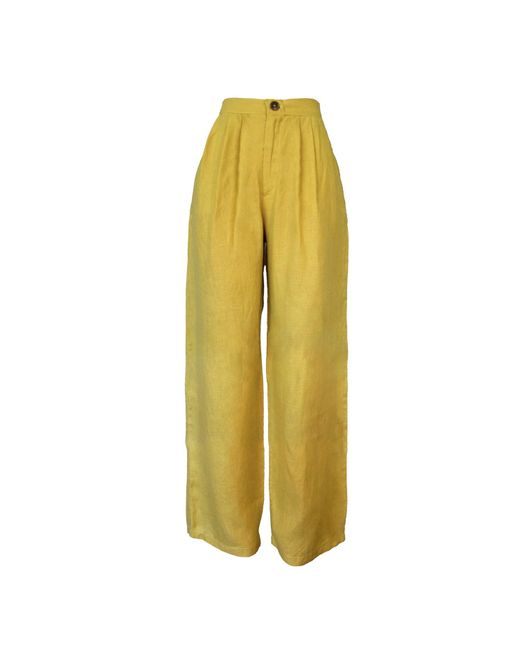 Larsen and Co Yellow Pure Linen Portofino Trousers In Chartreuse