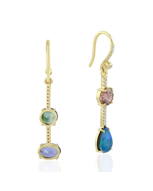 Artisan Blue Designer Mixed Gemstone & Diamond Drop Earrings