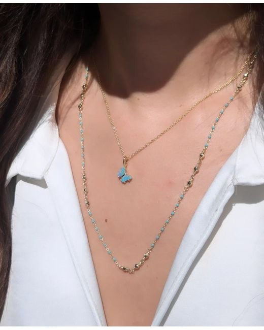 KAMARIA Metallic Mini Opal Butterfly Charm Necklace