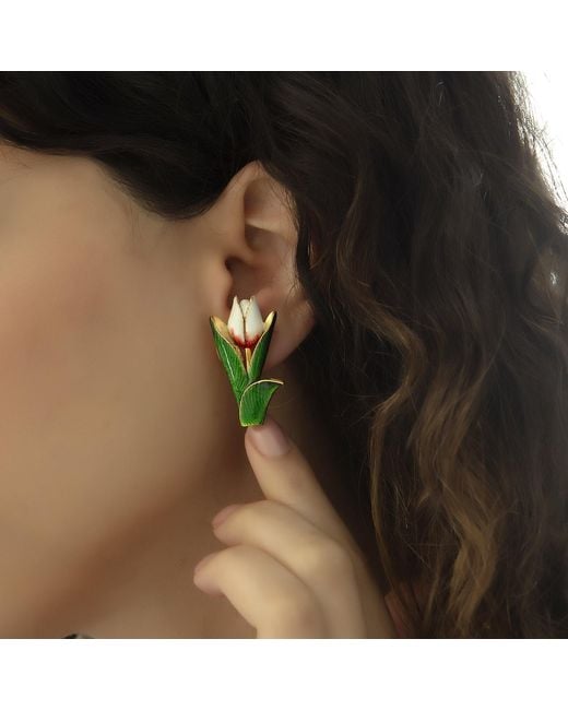 Milou Jewelry Green Tulip Flower Earrings