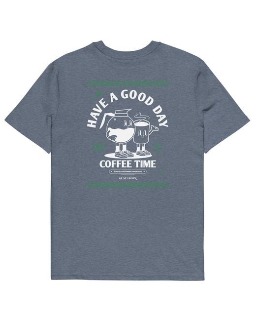Anchor and Crew Blue Heather Gustatory Have A Good Day Organic Cotton Embroidered T-Shirt