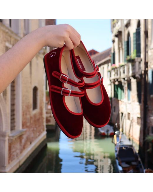 Gondolina Shoes Red Accademia Ruby Velvet Double-Strap Mary Jane Shoes – Made