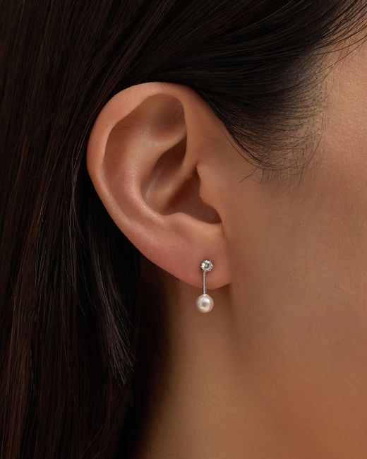 Esterah White Crystal & Pearl Drop Stud Earrings