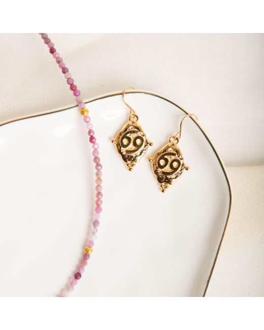 Seven Saints Metallic Cancer Vintage-Style Dangle Earrings, Rhodium Plated