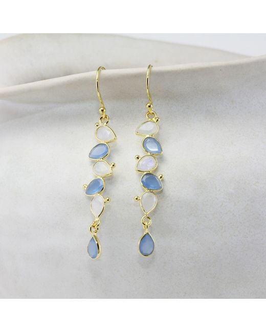 Isla Silver Metallic Moonstone & Chalcedony Drop Earrings