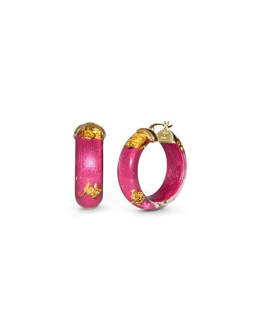Gold & Honey Pink Gold Leaf Huggies In Dahlia