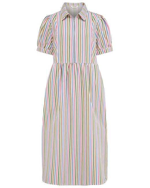 Sugarhill White Gillian Midi Smock Dress Multi, Colourful Canvas Stripe