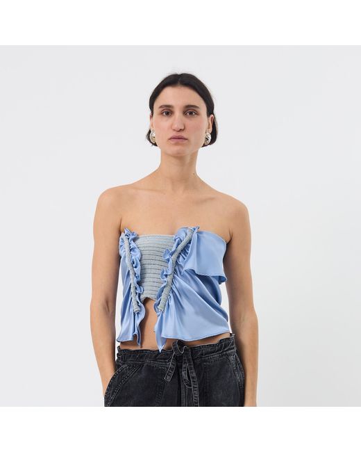 Ccy Currency Blue Halterless Frill Top