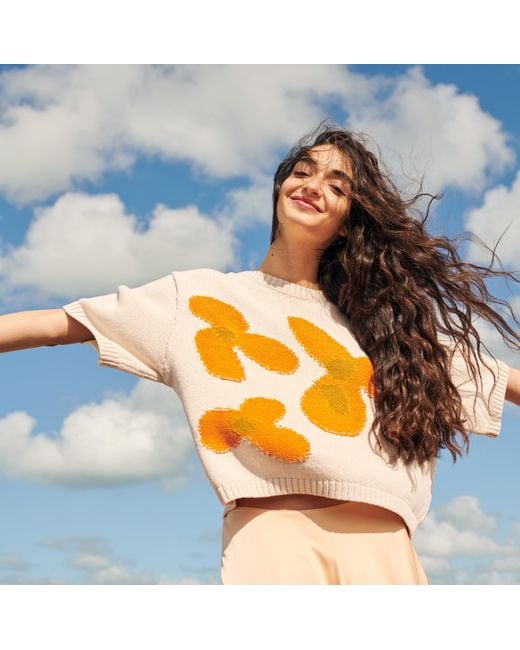 Gigi Knitwear Orange Neutrals Flower Cotton Knit T-Shirt