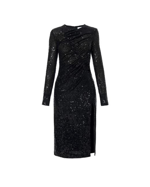 AGGI by HALEWSKI Black Madlen Sparkle Sequined Midi Dress With Long Sleeve