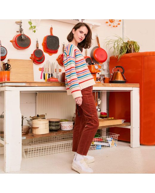 Cara & The Sky Red Jasmine Wide Sleeve V Neck Striped Jumper