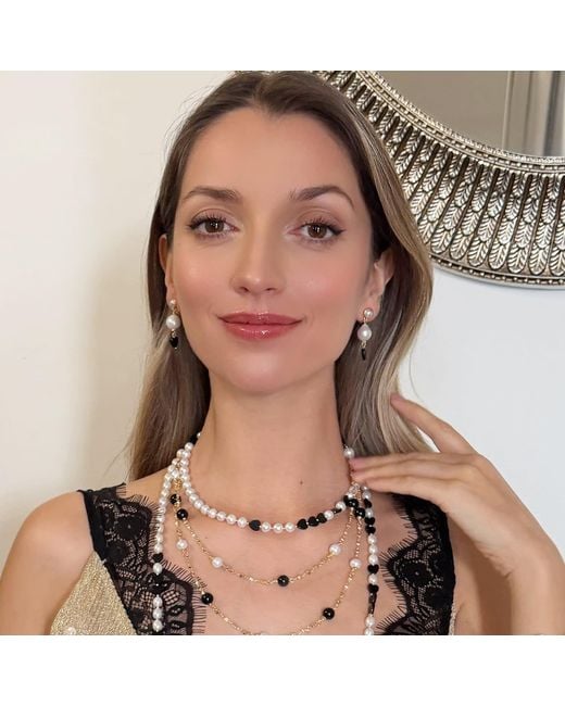 Farra Metallic Freshwater Pearls With Heart Shaped Obsidian Choker Necklace