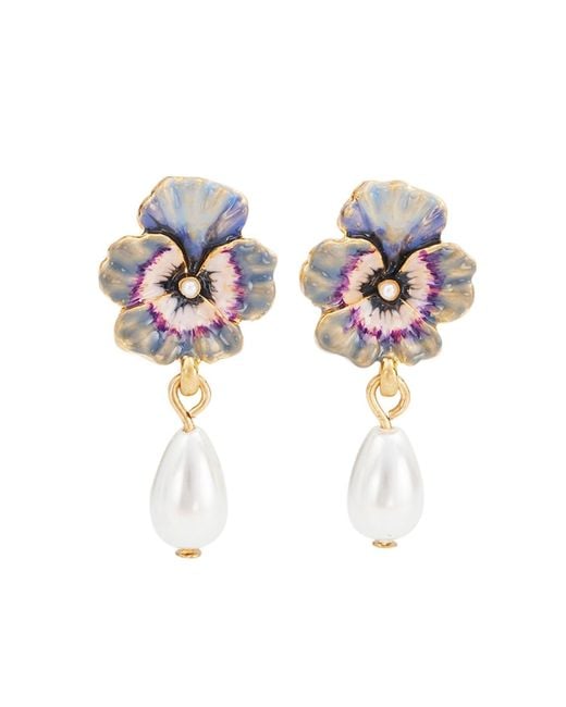 Fable England Metallic Pansy Pearl Earrings & Pansy & Pearl Collector Charm Bracelet Set
