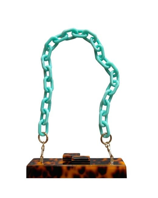 CLOSET REHAB Green Chain Link Short Acrylic Purse Strap In Aquamarine