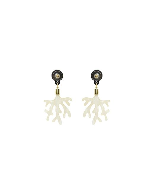 Gissa Bicalho White Acrylic Handmade Earring Coral And Strass Nacre