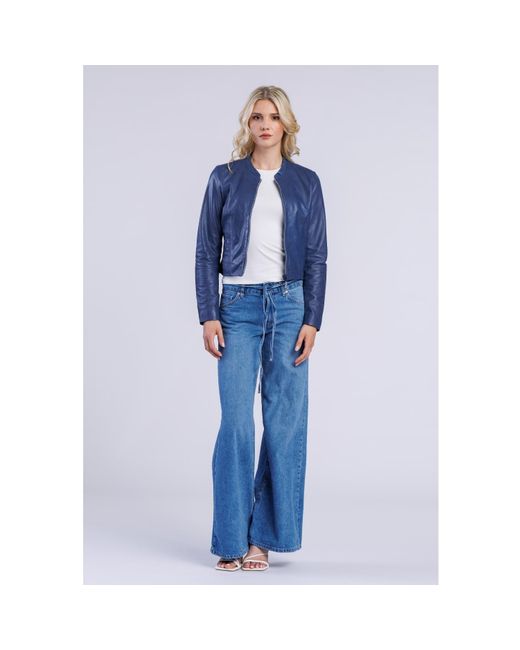 Freaky Nation Blue Leather Jacket Sparkling Whale