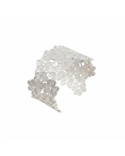 Angel Barocco White Floral Lace Open Cuff Bangle
