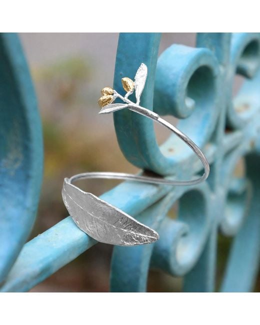 Mother Nature Jewelry Metallic Leaf Bracelet, Handmade Statement Cuff