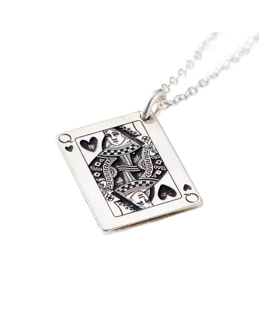 Posh Totty Designs White Queen Of Hearts Playing Card Charm Necklace
