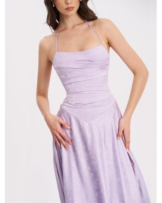 Miss Circle New York Purple Raegan Taro Jacquard Rouched Maxi Dress