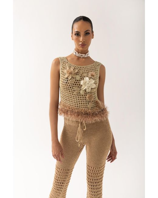 Andreeva Natural Handmade Crochet Top With Embroidery
