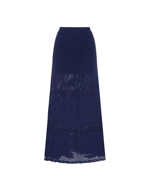 Annabo Blue Midnight Rose Merino Wool Knitted Maxi Skirt