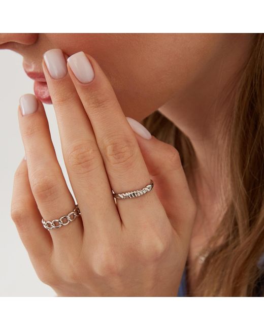Spero London Metallic Sterling Chain Ring