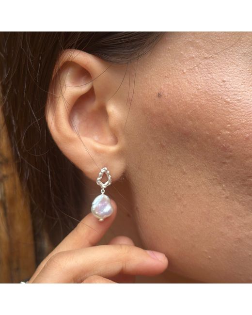 Claire Hill Designs Metallic Pearl Lichen Drop Earrings