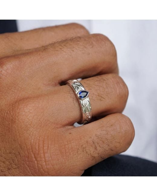 Azura Jewelry New York Blue Mallorn Leaf Sapphire Band Vermeil for men