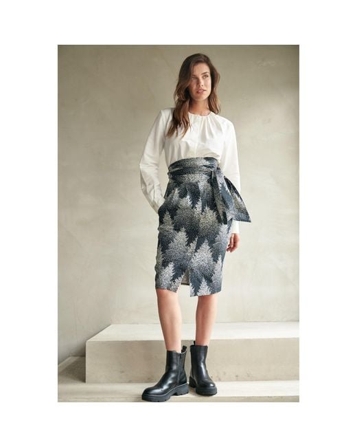 Marianna Déri Gray Forest Print Pencil Skirt With Tie Belt