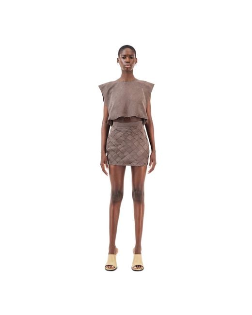Úchè Brown Braided Suede Skirt