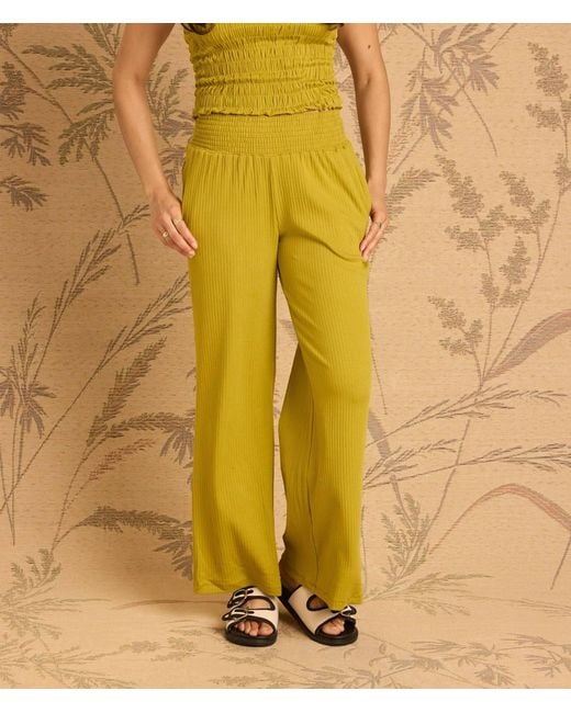 Known Supply Yellow Wide Leg Ribbed Pants