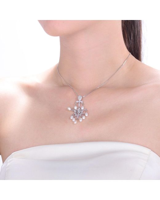 Genevive Jewelry Metallic Sterling Silver Cubic Zirconia Mini Chandelier Necklace